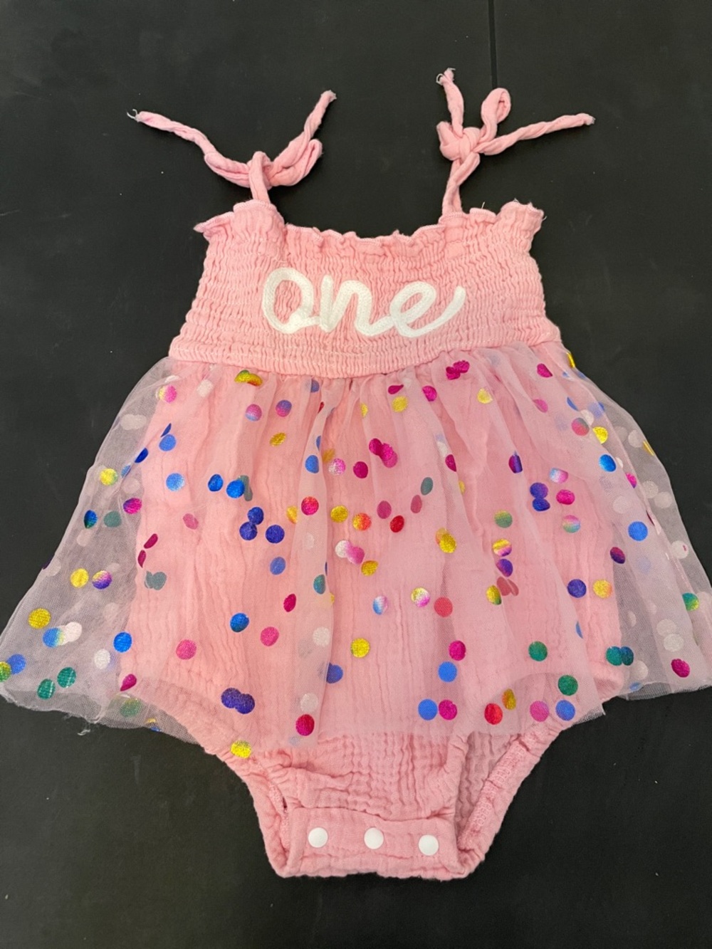 Pink "one" Baby Tutu Romper with Confetti Dots
